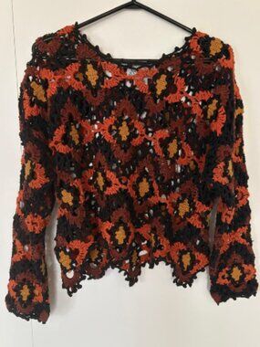 Vintage Fall Colours Crochet Openwork Sweater from Reference Point